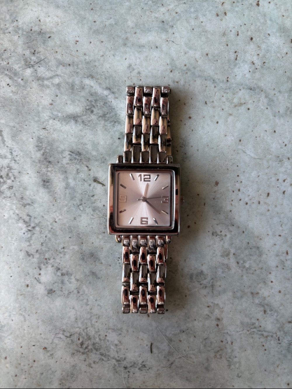 Square Face Silver Tone Bracelet Watch. Fits a 7” wrist.